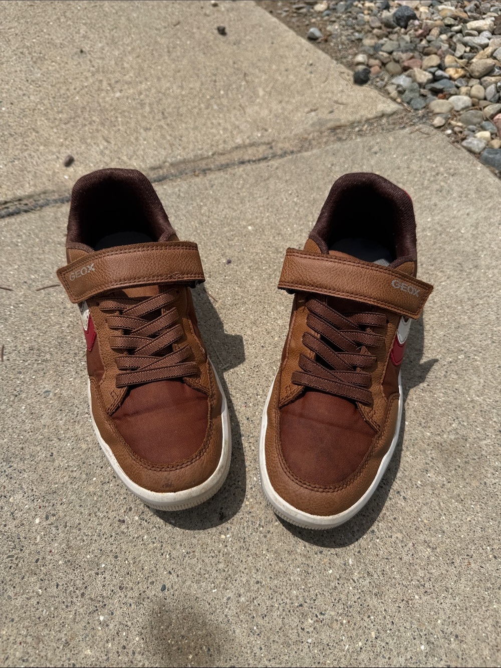 Geox Brown velcro Sneakers with Red Side Accent